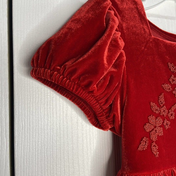VTG Girls Velour Red Dress Size 4 Christmas Valentines Soft Slip On Short Sleeve - Picture 3 of 8